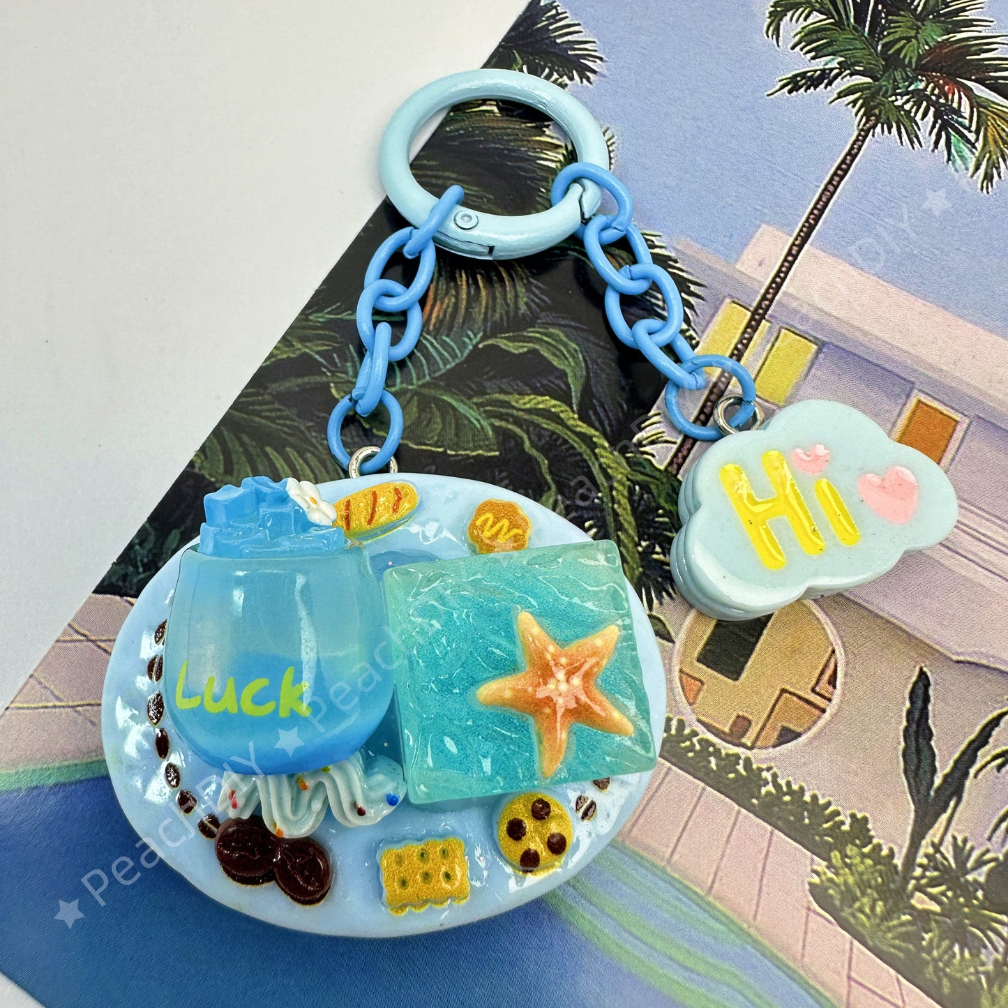 Miniature Ocean Style Cake With Bubble Drink Decoden Keychain