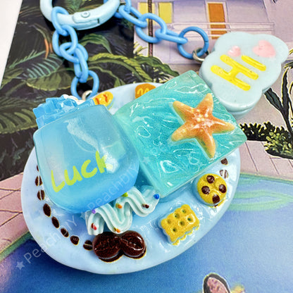 Miniature Ocean Style Cake With Bubble Drink Decoden Keychain