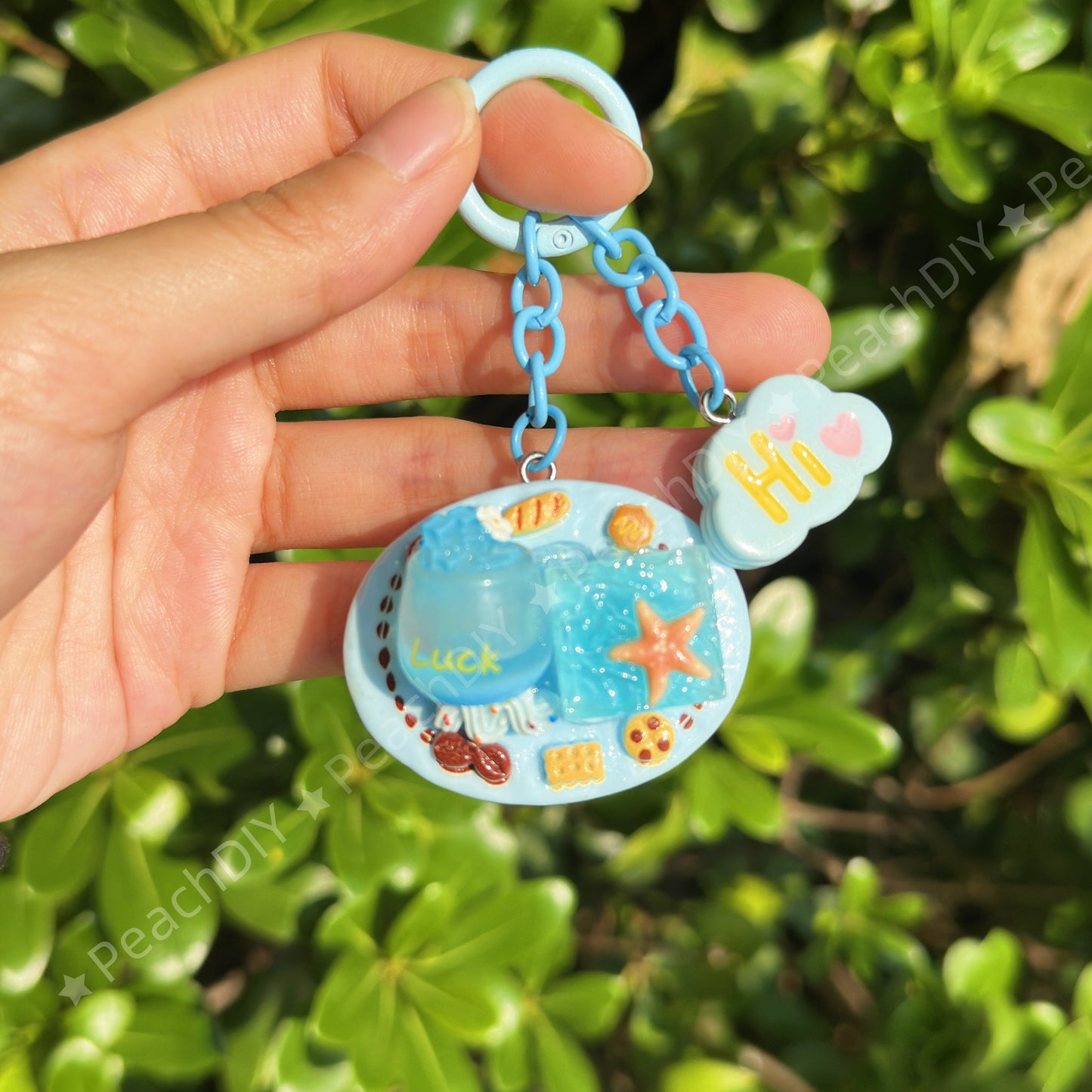 Miniature Ocean Style Cake With Bubble Drink Decoden Keychain