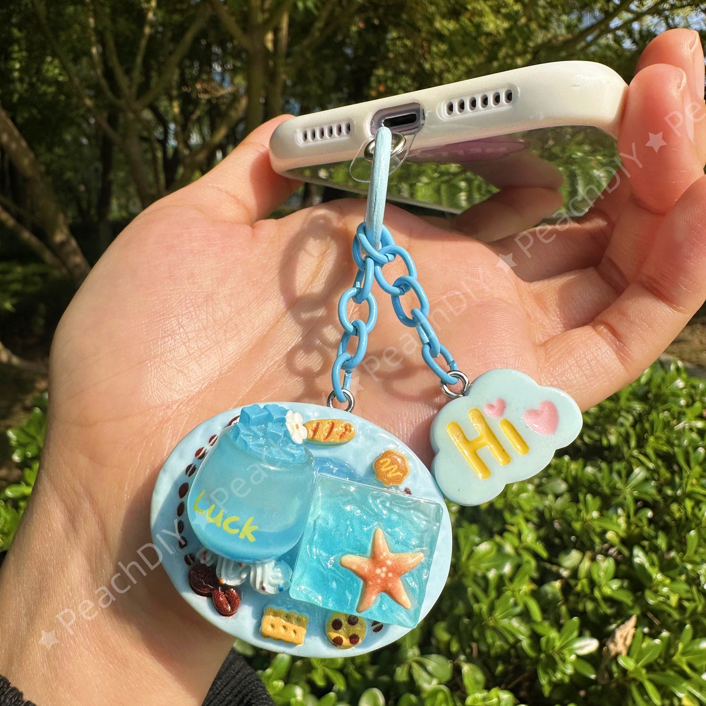 Miniature Ocean Style Cake With Bubble Drink Decoden Keychain