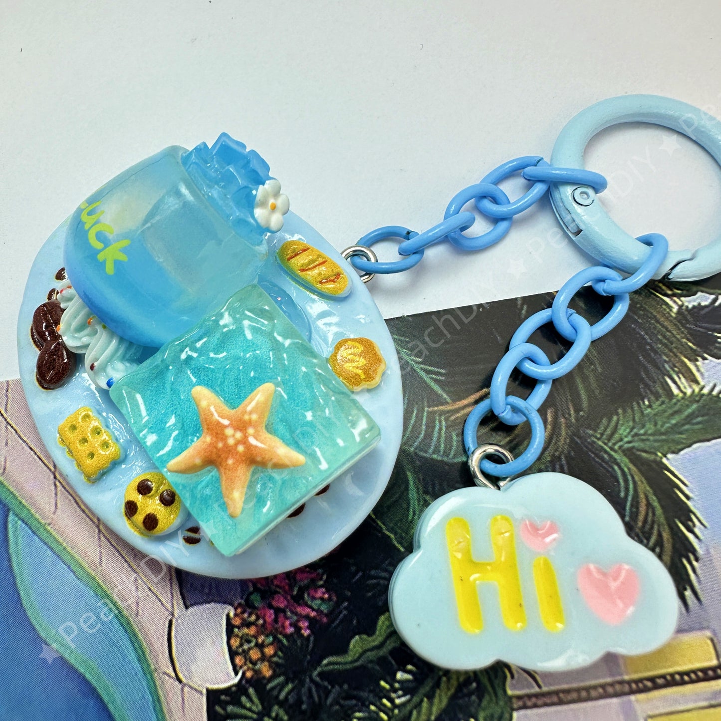 Miniature Ocean Style Cake With Bubble Drink Decoden Keychain