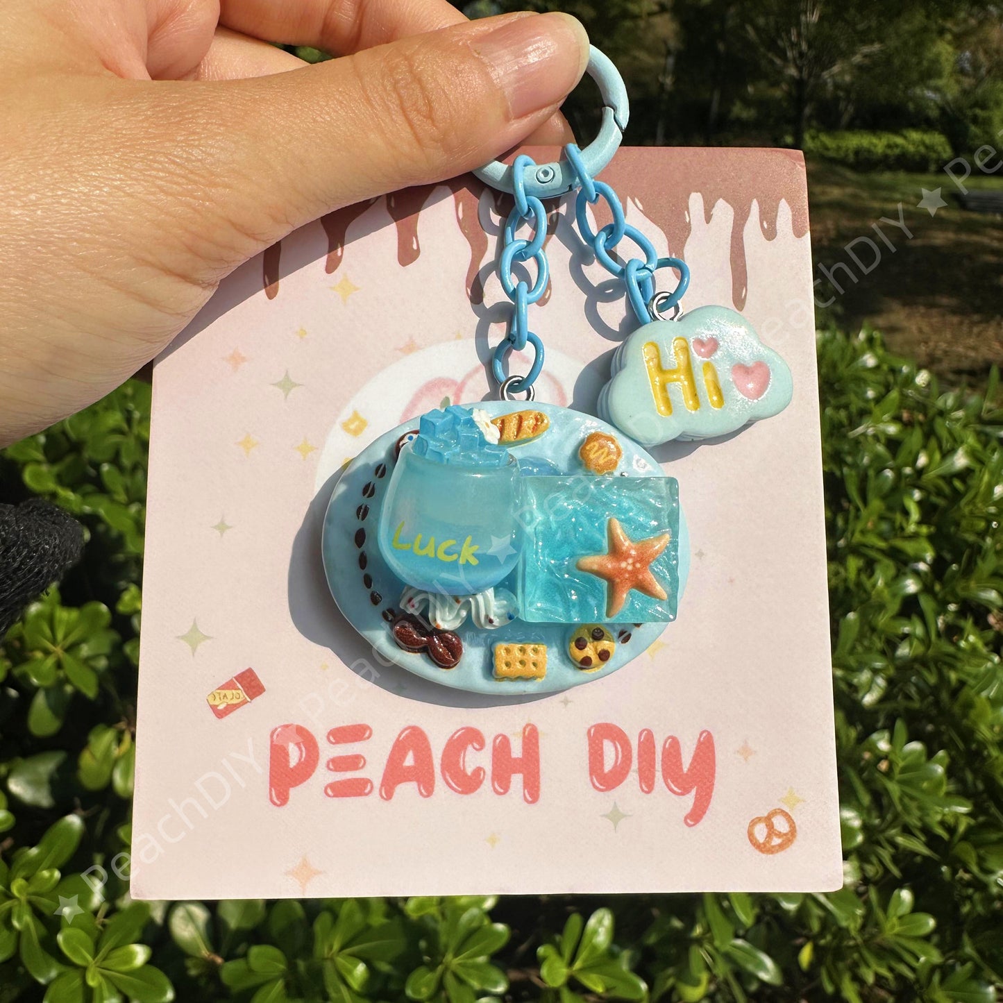 Miniature Ocean Style Cake With Bubble Drink Decoden Keychain