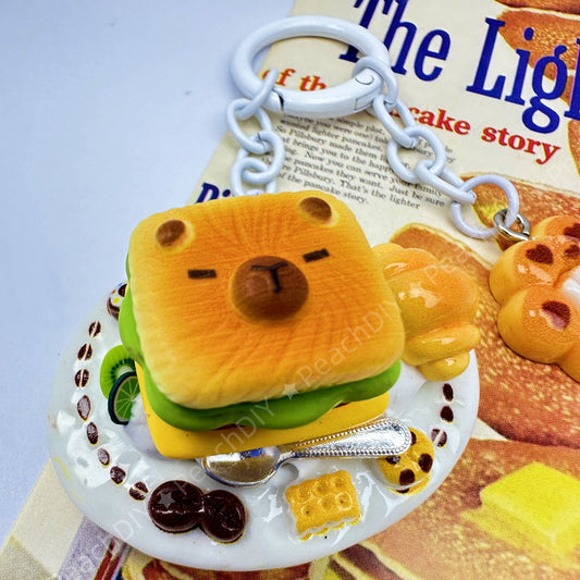 Miniature Capybara and Sandwich Polymeclay Decoden Keychain