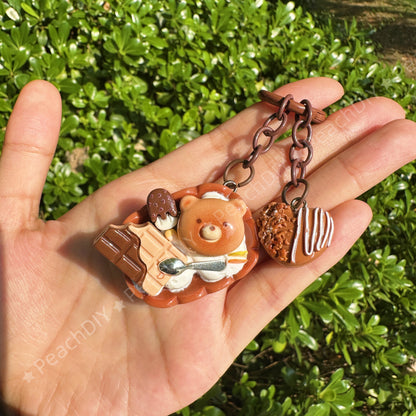 Miniature Chocolate Bear Decoden Keychain