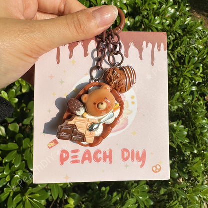 Miniature Chocolate Bear Decoden Keychain