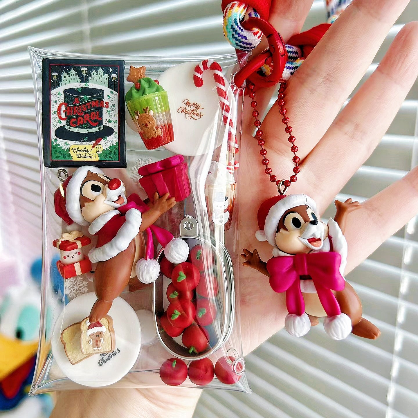 Adorable Christmas - Chip and Dale Pouch featuring Chip and Dale in festive attire. Perfect for use as a keychain, coin pouch, or holiday gift