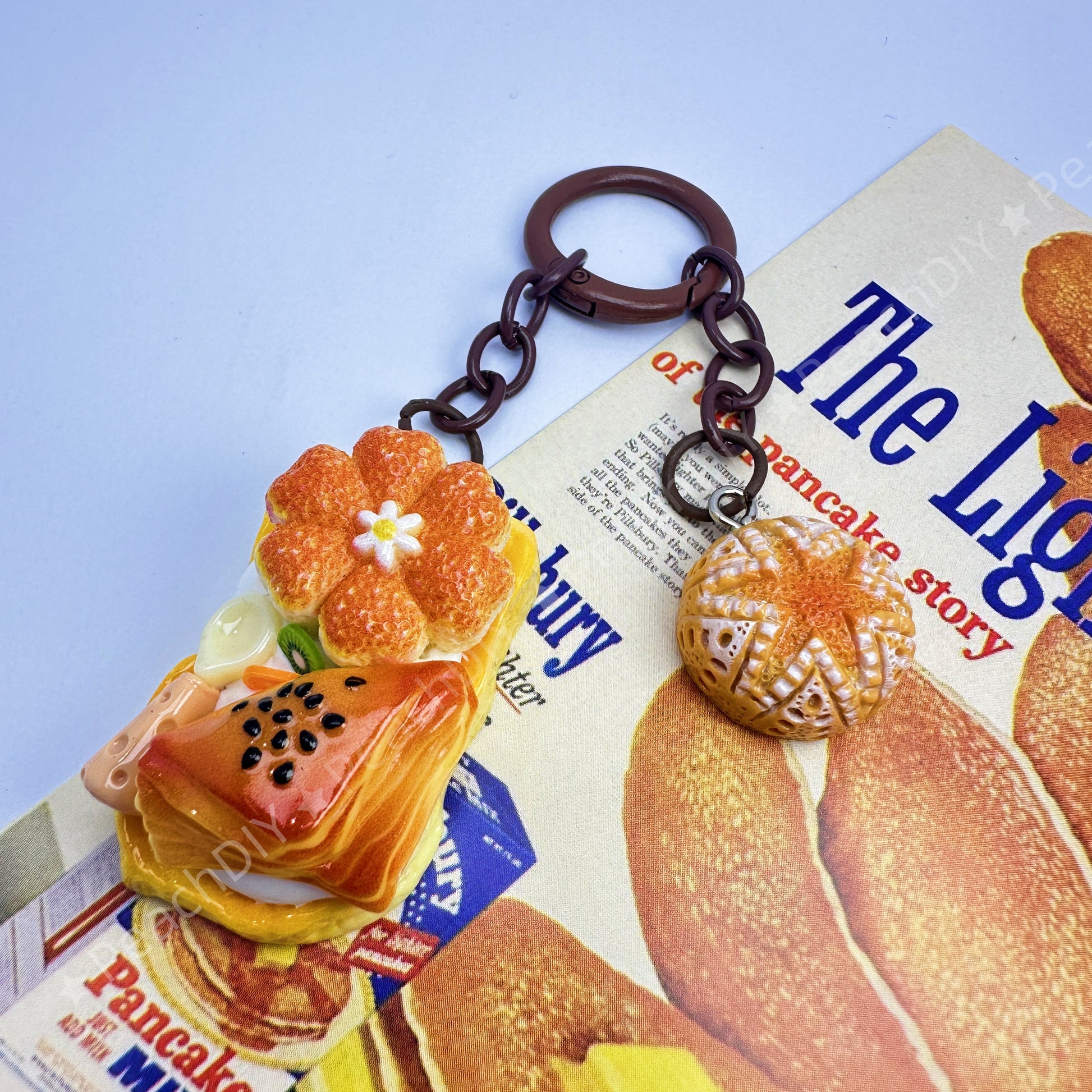 Handmade polymer clay miniature keychain with baked goods