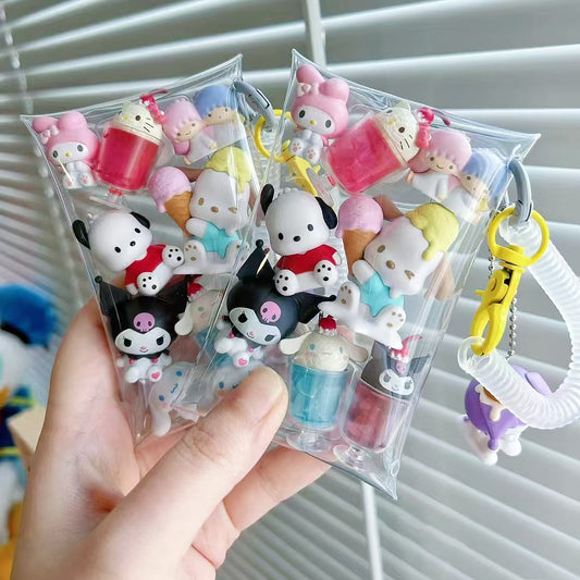 Sanrio Set Pouch with Hello Kitty and friends. A cute keychain, coin pouch, or accessory for Sanrio fans and lovers of miniature collectibles